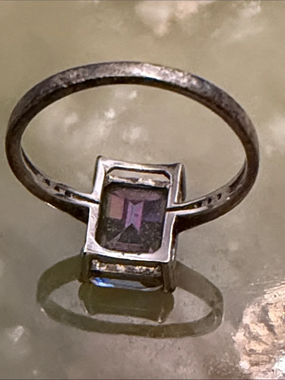 Iridescent Topaz-Cut Square Ring - Size 5.9 US